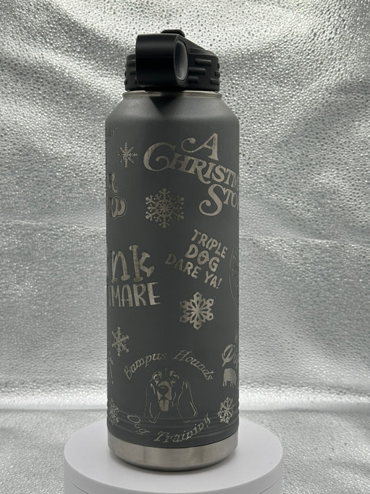 Full Wrap Custom Engraved Polar Camel 40 OZ. Vacuum Insulated Water Bottle Christmas Story Memories Grey