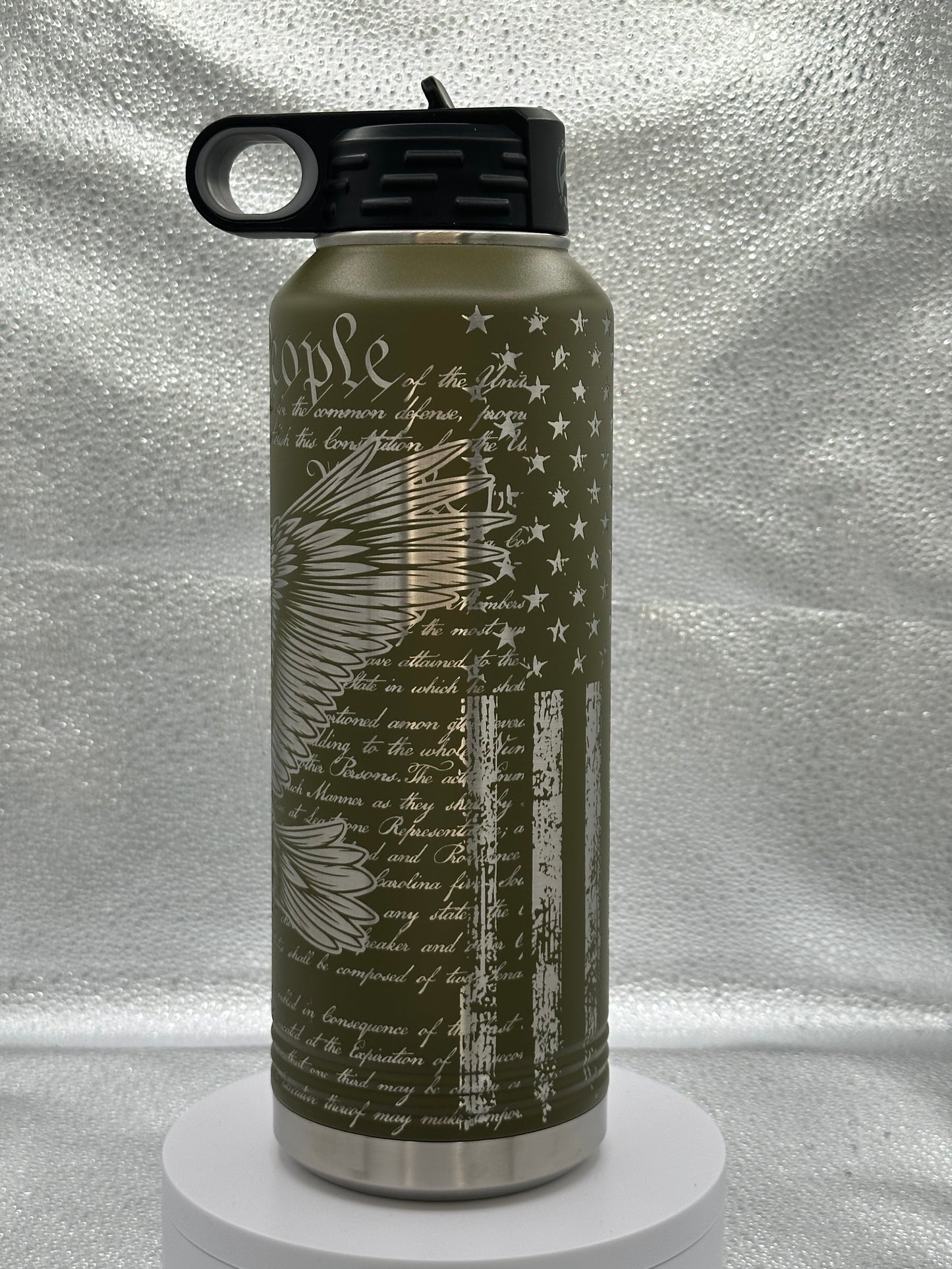 Full Wrap Custom Engraved Polar Camel 40 OZ. Vacuum Insulated Water Bottle Patriotic Flag Eagle Green