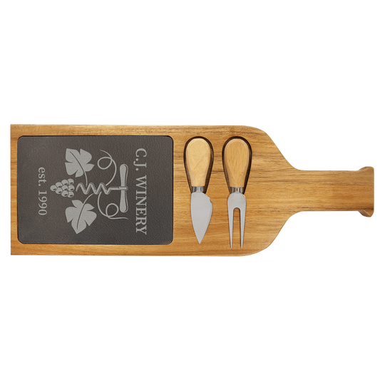 Acacia Wood/Slate Charcuterie Serving Board with Two Tools